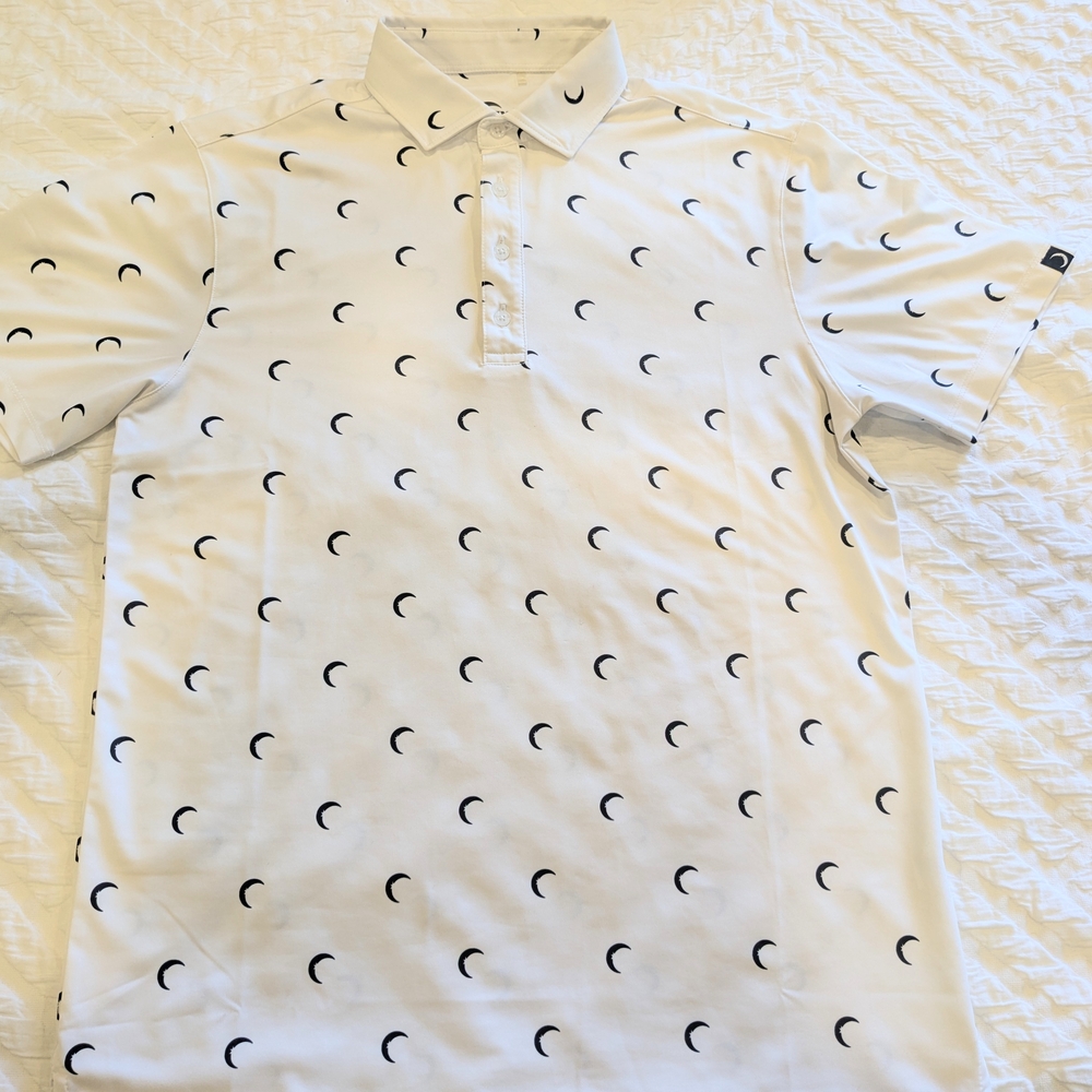 ZYIA White Polo with Black Crescent Print